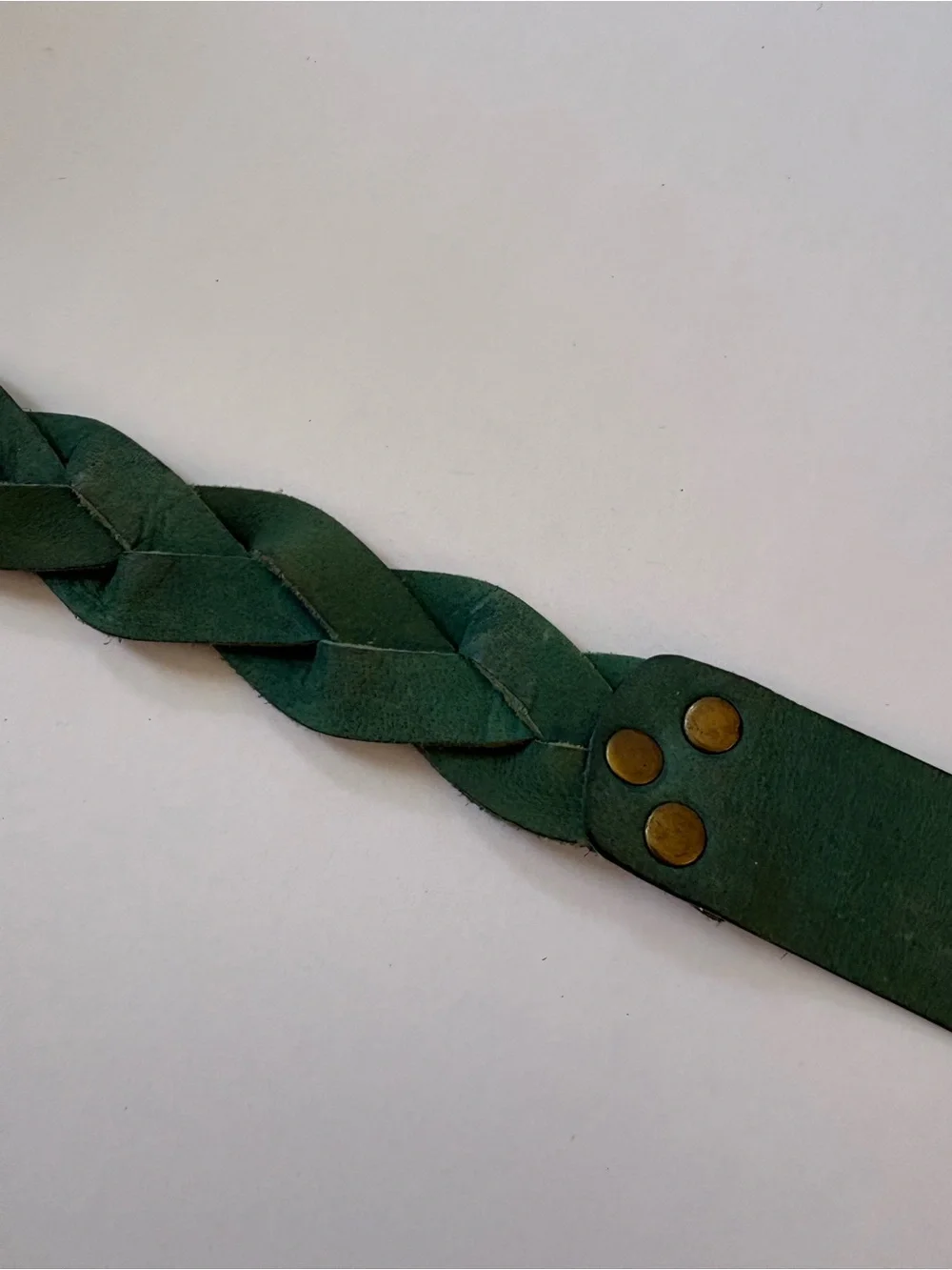 VNTG Old Navy Leather Green Braided Pleated Belt L Rivet Square Buckle Western